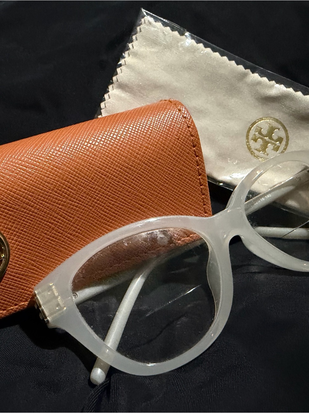 Tory Burch Frosted White slight pink Cat-Eye Sunglasses with Gold Logo Accents - Picture 3 of 11